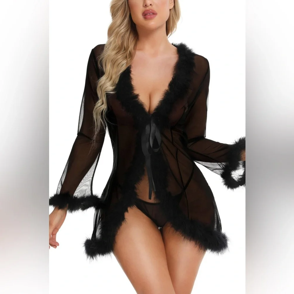 Sheer Faux Fur Robe - Picture 1 of 10